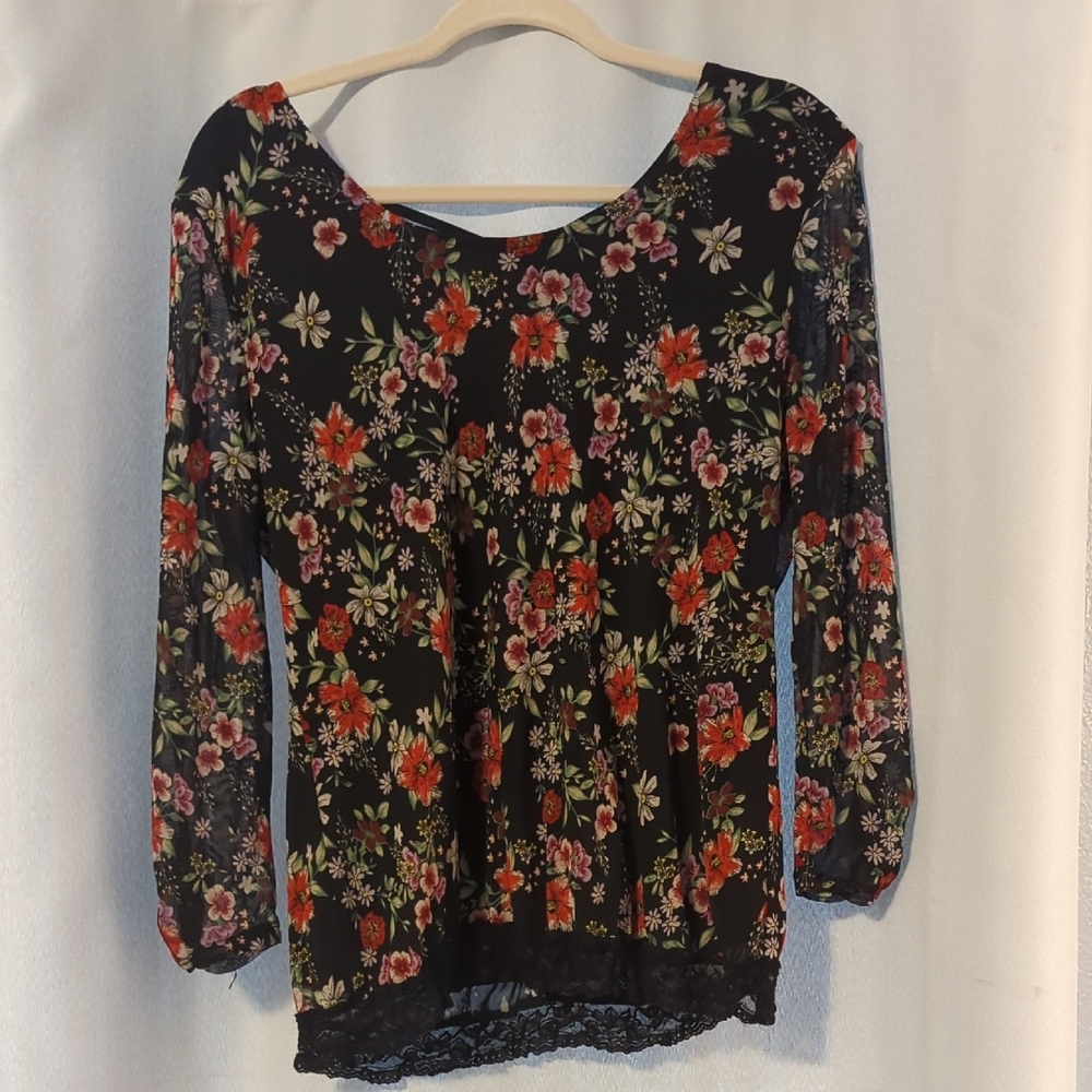 No Boundaries Ruffled Black and Orange Blouse